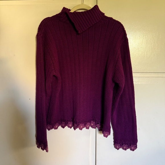 Vintage April Cornell Sweater With Crochet Floral Details Wool Blend Medium - Picture 8 of 12